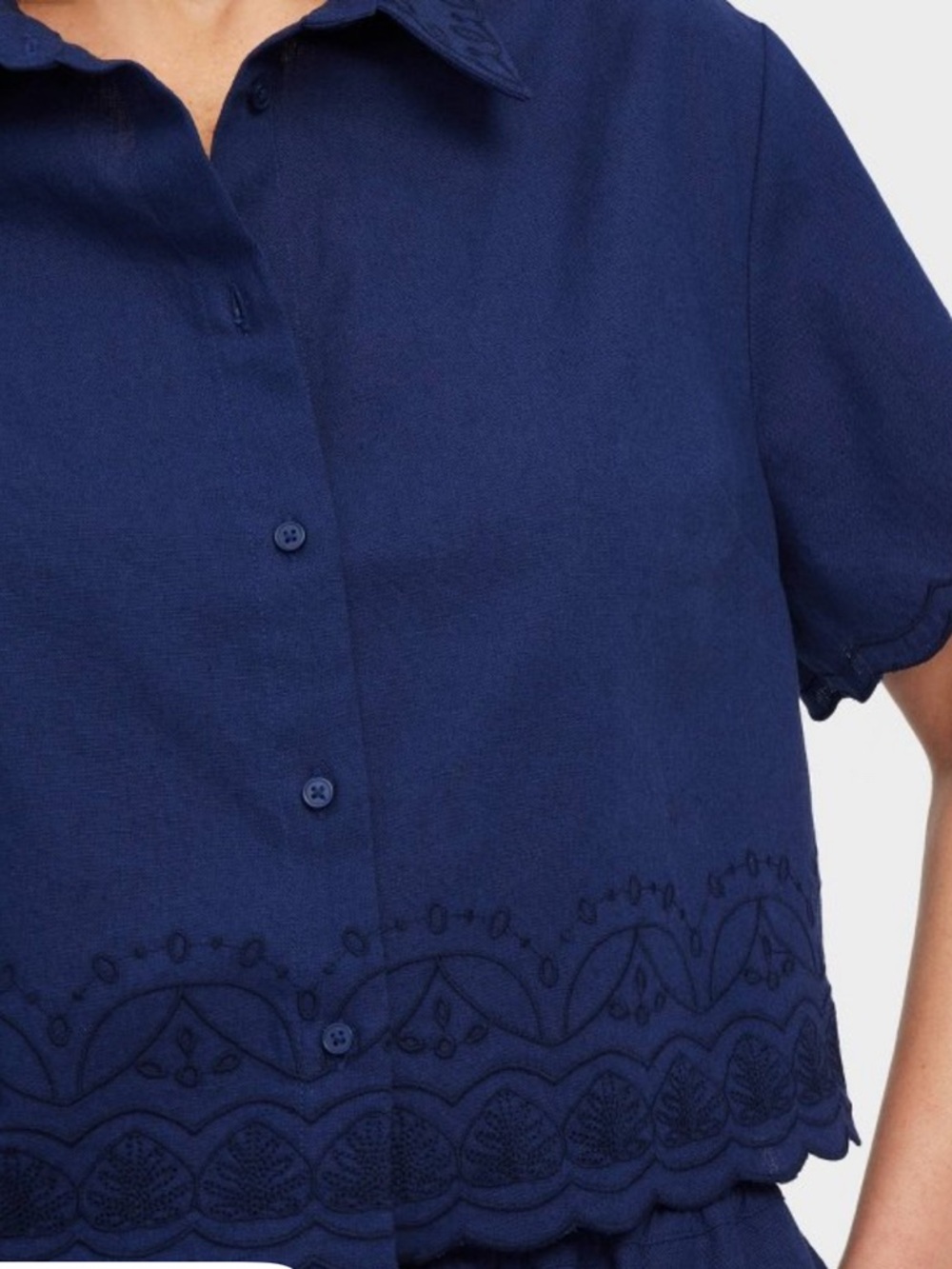 NWT: Roberta Roller Rabbit Women’s Navy Embroidered Button-Front Top